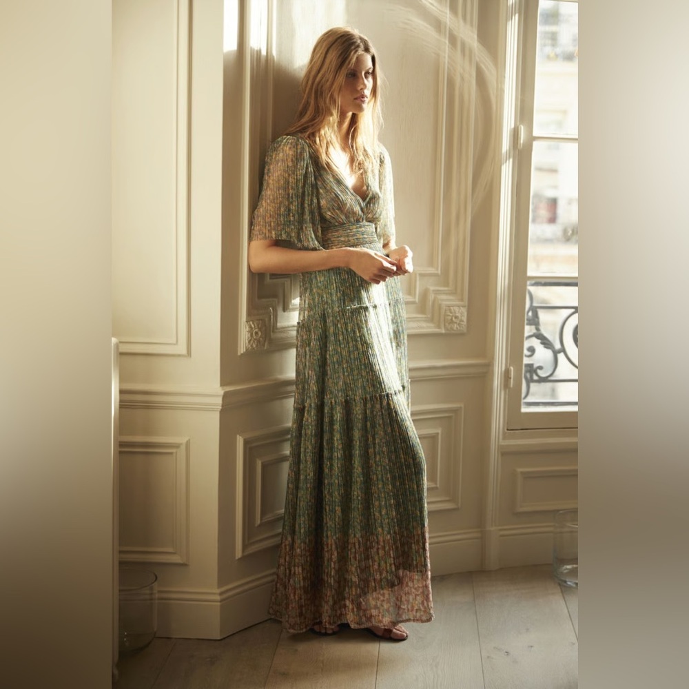 BA&SH PERLA GREEN GLITTER DRESS